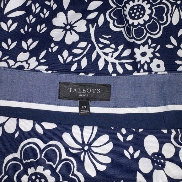 Talbots Floral Print Womens SZ 12P Pencil Skirt Blue White Mid Rise Zip Side - Picture 5 of 5